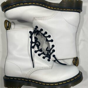 Dr. Martens White Leather Boots with Black Details